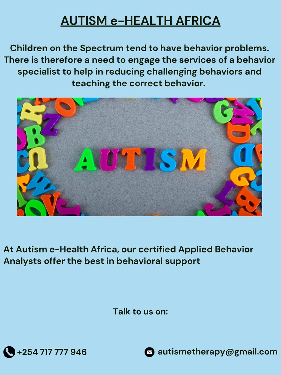autismetherapy's tweet photo. Engage us for behavioral support through our certified behavior analysts
Call us on +254 717 777 946 or send us an email at autismetherapy@gmail.com for consultations, assessments and therapy session bookings
#autismspectrumdisorder
#appliedbehavioranalysis
#autismsupport https://t.co/wXZ4JKBOAC