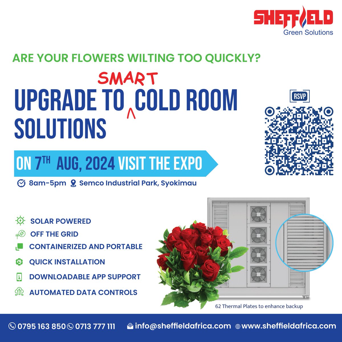 sheffield_afric's tweet image. Keep Your Blooms Beautiful.
Preserve the life of your flowers with our innovative smart coldroom solutions. 
Join us on 7th August at Semco Industrial Park for our Coldroom Expo and learn how to elevate your floriculture business.
Register Now: forms.gle/eiyuKb7S5FSLVs…

#coldroom