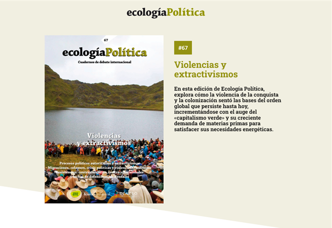 Revista_Eco_Pol's tweet photo. 💥 Nuevo número disponible 💥
👊🏽 EP67 VIOLENCIAS Y EXTRACTIVISMOS ⛏️ https://t.co/O09rd7tKID
#Violencias #Extractivismos #EcologíaPolítica https://t.co/kDCQha3BYN