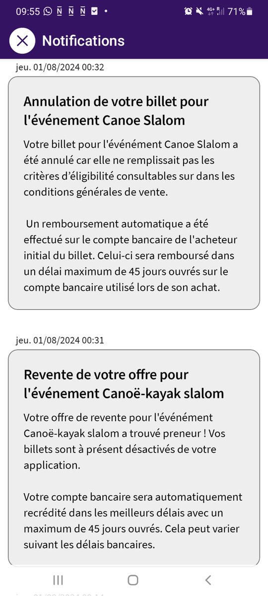 ronan_collin's tweet photo. @Paris2024  @Paris2024Club @TonyEstanguet @paris2024

URGENT !!!! Problème de revente sur la plateforme officielle des JO. Billets vendus, puis annulés car pas éligibles aux CGV. 
Tickets bloqués, comment remédier à ce problème ??? https://t.co/4uSipB6xD0