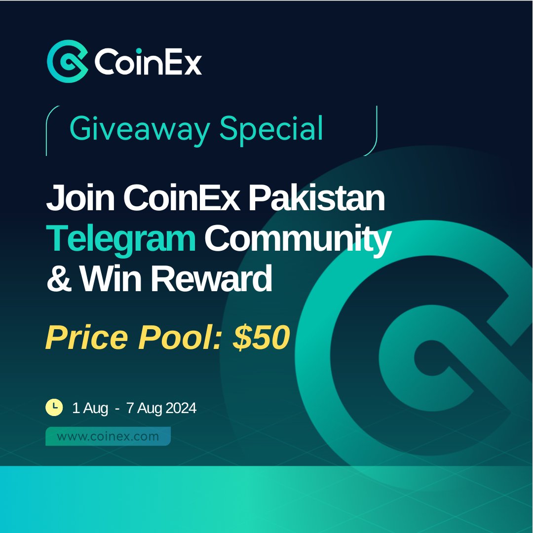🎉 CoinEx Pakistan x Giveaway 🎉

Want to win $50? Here’s your chance! Follow these simple steps to enter:

1️⃣ Join the CoinEx Pakistan Telegram Community: t.me/CoinExPK
2️⃣ Add 3 members to the Telegram group.
3️⃣ Post a screenshot of the added members in the comments