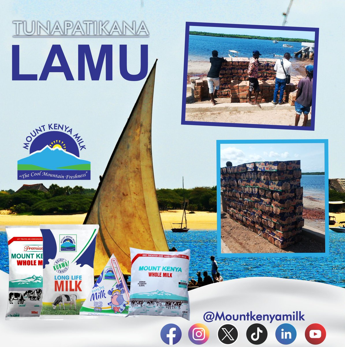 MountKenyaMilk's tweet photo. Maziwa yetu sasa yanapatikana Lamu.
#UnbelievablyGood #milk #tasty #mountkenyamilk #yummy #delicious #purefreshness #mountkenyamilk https://t.co/E4W0DjUrKX