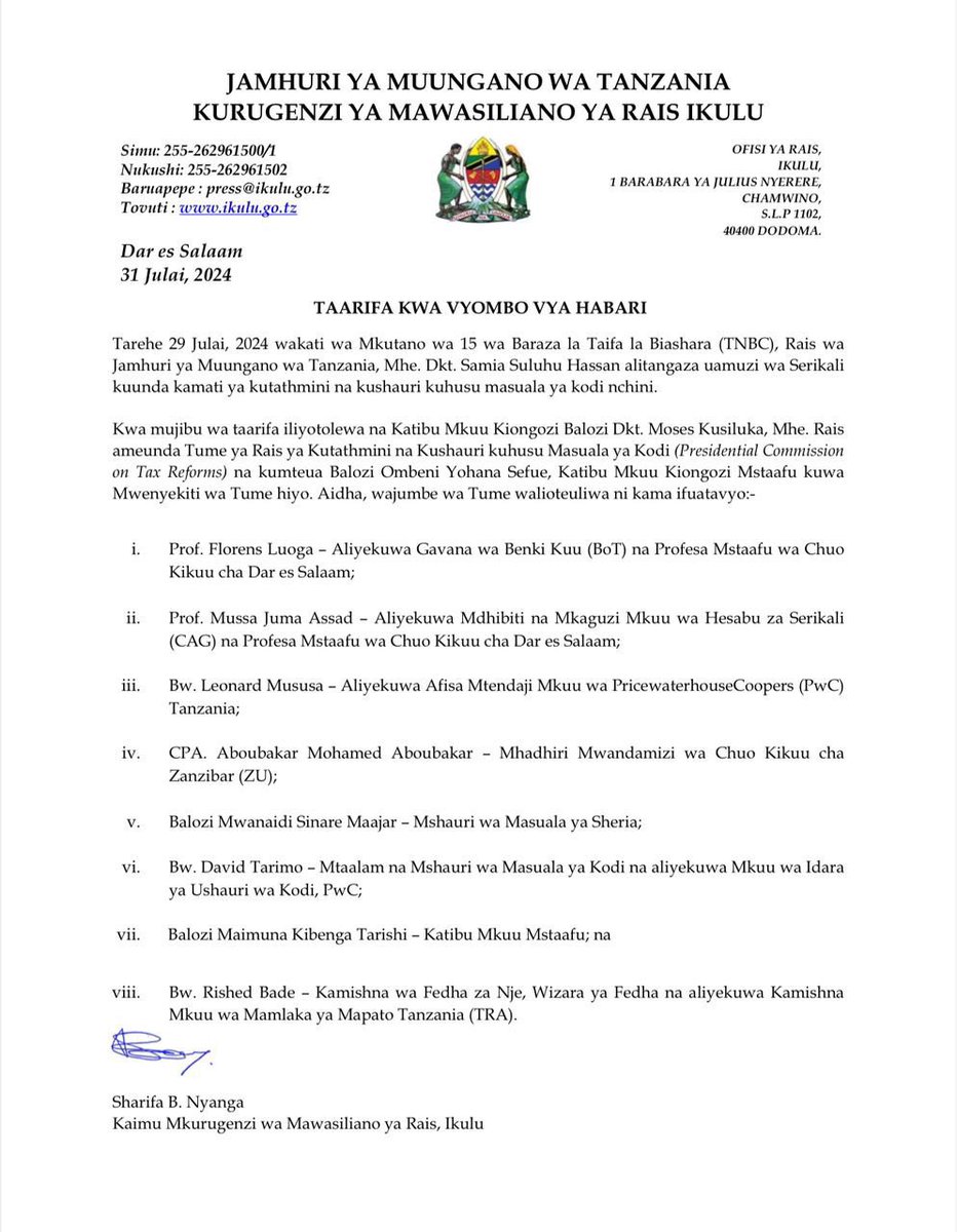 mwigulunchemba1's tweet photo. All the best team, This will open a new chapter in our tax administration and bring forth voluntary compliance. Hongera Mhe Rais. https://t.co/bLEl5mC9zS