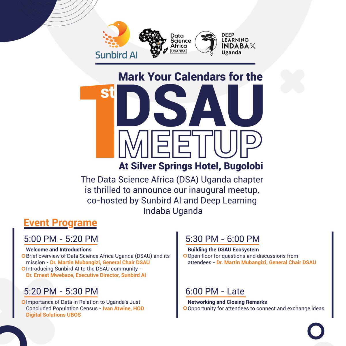 dsa_Uganda's tweet photo. 🤩Exciting! @SunbirdAI, @dsa_org and @indabaxug are partnering to organize the very first #DSAU Meet up. 

This CLOSED event will look into the importance of Data in Uganda's just concluded census, building the DSAU Ecosystem and Networking. https://t.co/ADYMMPmIoU