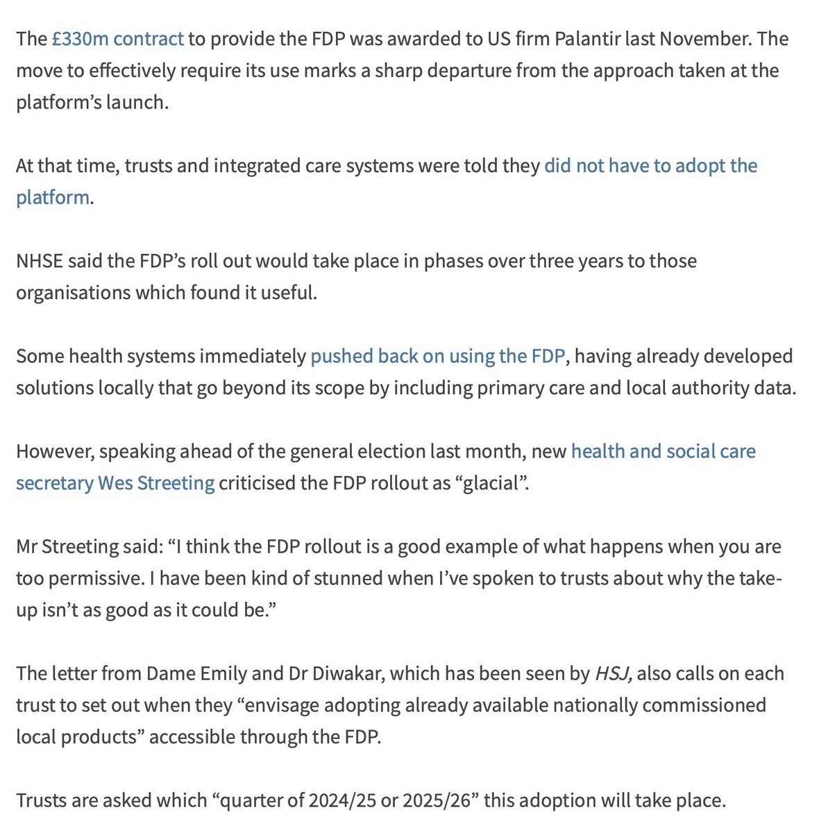 peterkwells's tweet photo. NHS England mandates NHS trusts in England to adopt the centralised Federated Data Platform https://t.co/wNWLSJednj