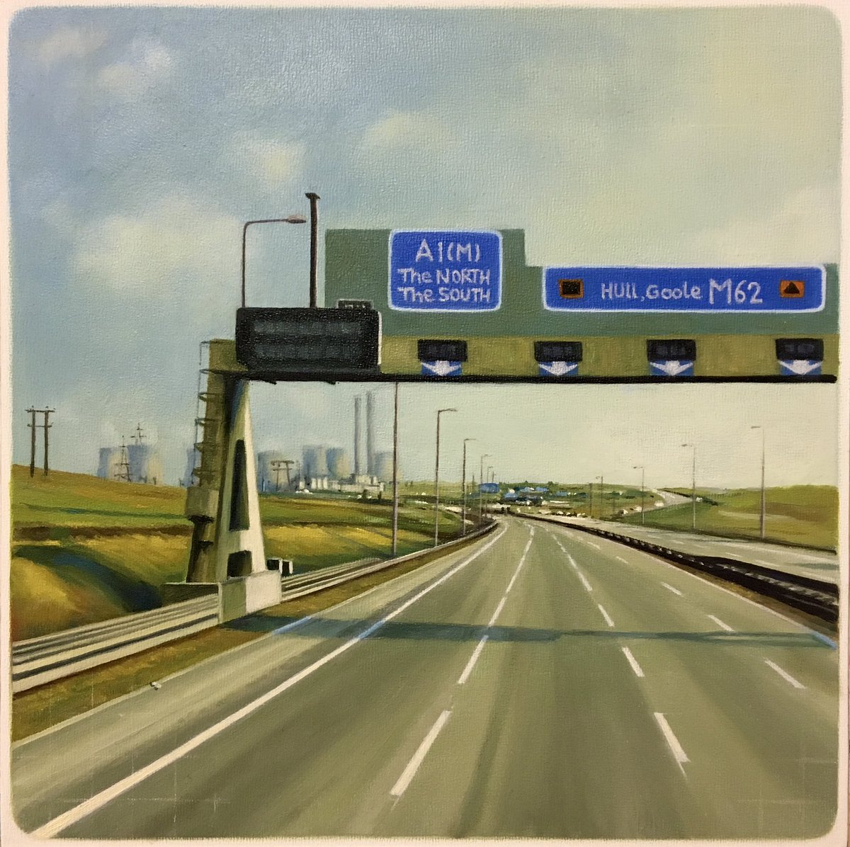 TBT to 2018 &amp; my first motorway commission. 
So much has happened &amp; changed since then, including this landscape.❤️

#ferrybridgepowerstation 
#painting #art #journey #memories #family #love #loss #ArtistOnTwitter #MotorwayArt