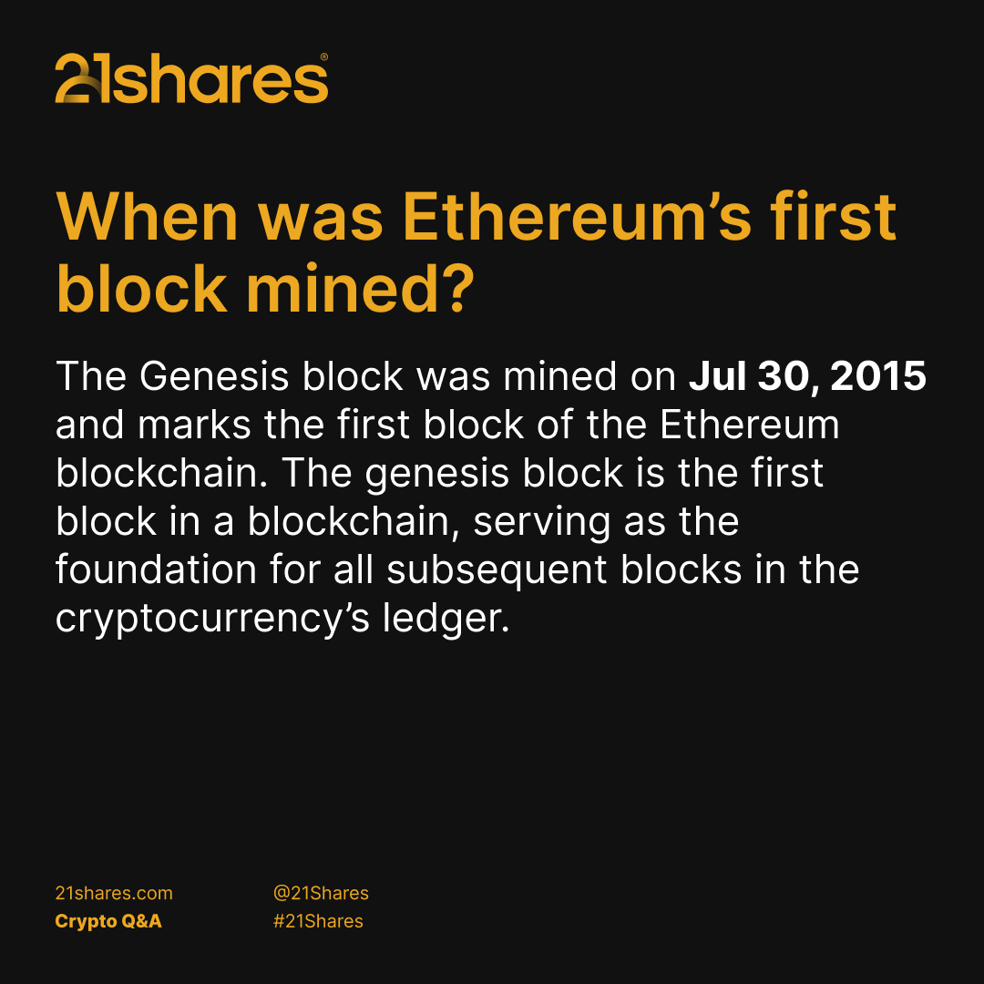 21shares's tweet photo. Week 2 of our #EthereumExplained series is here! We’re answering the internet’s burning questions: When was Ethereum’s first block mined? What is the London Hard Fork? Who created Ethereum? Stay tuned with 21Shares to demystify the world of #Ethereum. #CryptoEducation https://t.co/9ijFuNZzMA