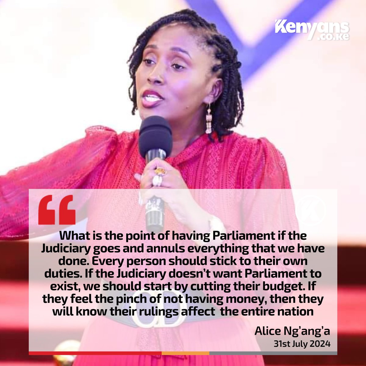 If the Judiciary doesn’t want Parliament to exist, we should start by cutting their budget - Alice Ng'ang'a