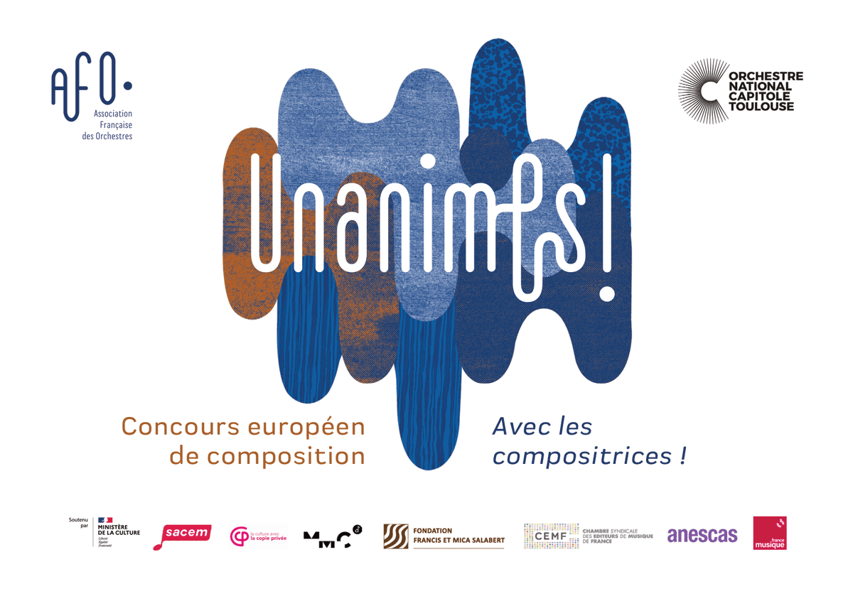 <a href="/aforchestres/">AFO</a> organise le #concours de #composition #Unanimes ! Avec les #compositrices
Les œuvres seront créées par l’@ONCT_Toulouse, sous la direction du chef &amp; compositeur Bruno Mantovani
13/09 | 20h | Auditorium St-Pierre des Cuisines, Toulouse
+ : urlz.fr/rv4D