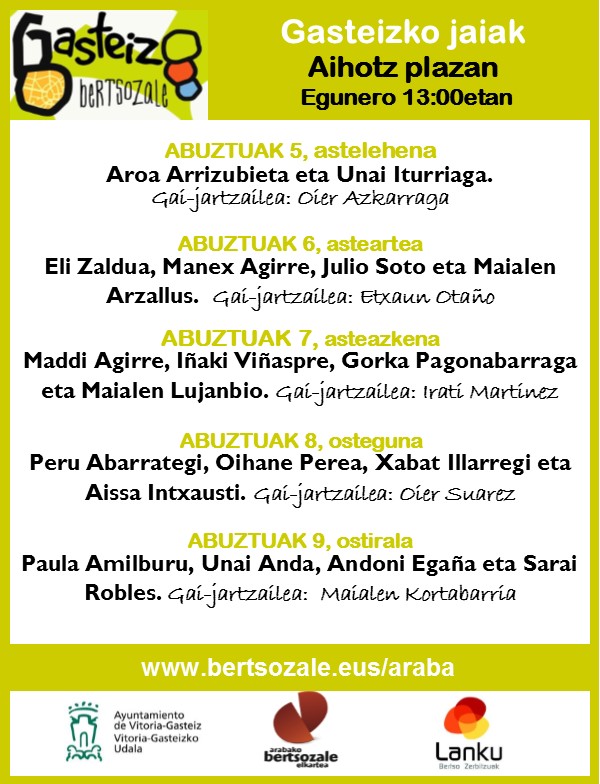 Badatoz Gasteizko jaiak eta Aihotz plazako bertso saioak! #gasteizbertsozale #bertsozale #bertsolaritza @euskararenagenda