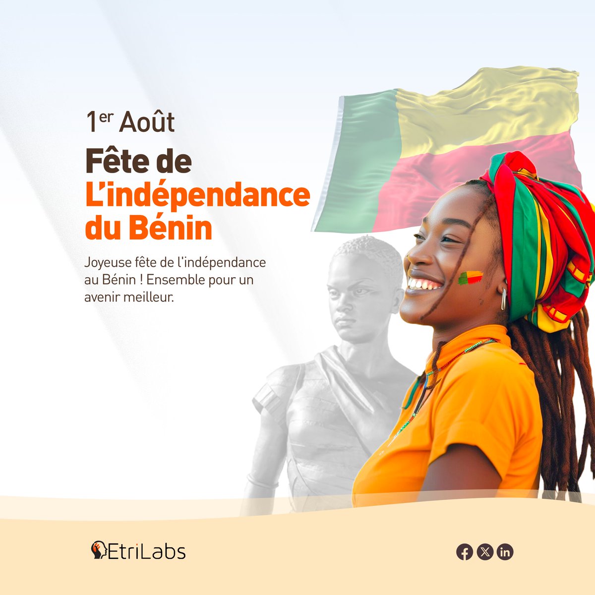 EtriLabsCotonou's tweet image. 🇧🇯 Bonne fête de l&apos;indépendance au #Benin !
🎉 Aujourd&apos;hui, nous célébrons notre nation, riche en histoire et en culture. Continuons à avancer ensemble vers un avenir prospère et harmonieux.

#IndependanceDay #wasexo #Team229