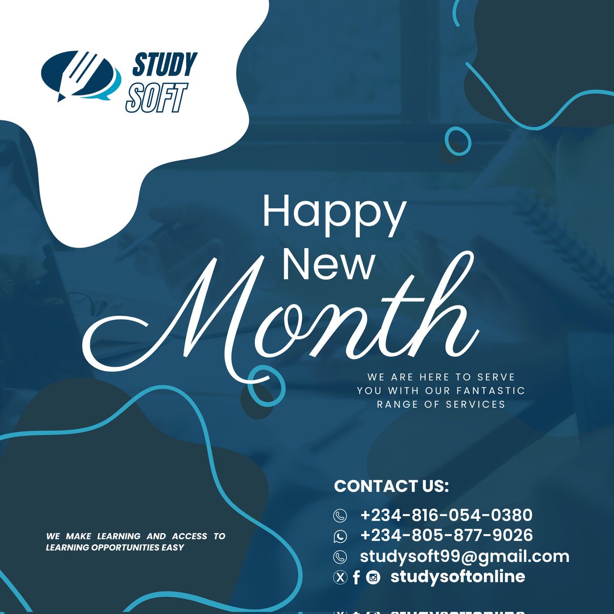 At studysoft, we are here to serve your with our fantastic range of services. Happy New Month. 

#teamstudysoft #happynewmonth
