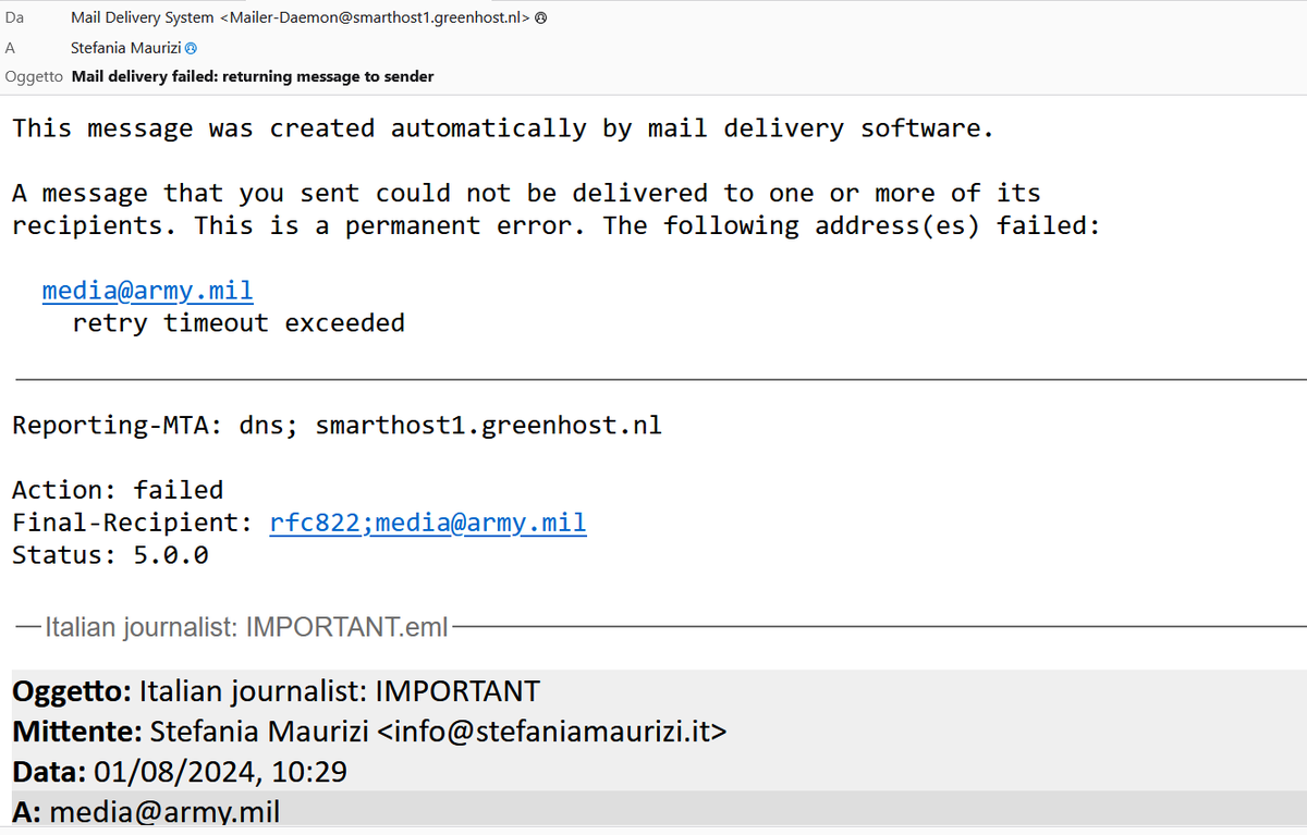 SMaurizi's tweet image. a oggi non riusciamo a raggiungere via email 
#USAREUR
 #USArmy Joint Munitions Command
#USAirForce Materiel Command
Camp Darby
 Aviano
 Vicenza
le nostre email rimbalzano indietro senza possibilità di farle recapitare ai destinatari
