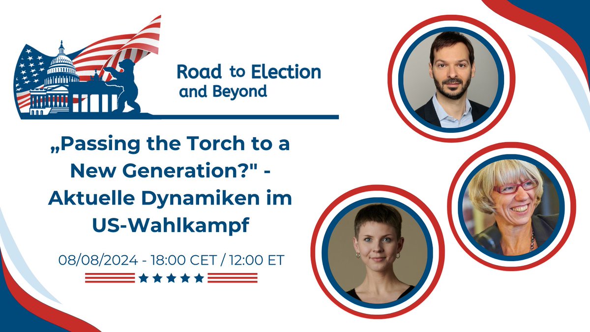 Join us on August 8, 2024, 6:00 pm CET, for our next #RoadToElection2024 event about the latest developments in the United States with Johannes Thiem, SWP, Prof. Dr. Sabine Sielke, Bonn University, and Johanna Roth, ZEIT Online! For more information visit roadtoelection.de
