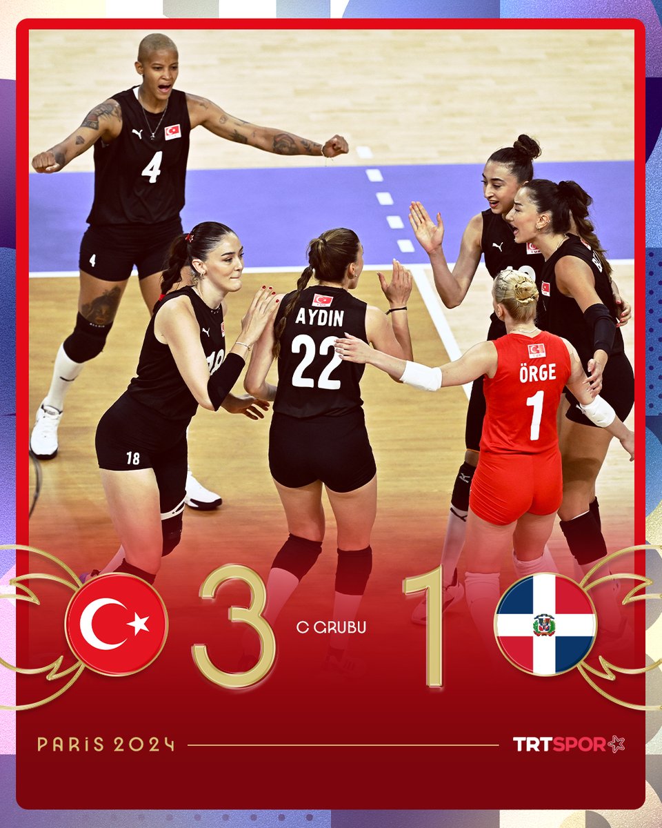 ✊FİLENİN SULTANLARI 2'DE 2 YAPTI!✊

🔝ÇEYREK FİNALDEYİZ!🔝

🇹🇷A Milli Kadın Voleybol Takımımız, Paris 2024 Olimpiyatları C Grubu ikinci maçında Dominik Cumhuriyeti'ni 3-1 mağlup etti.

🆚21-25, 25-18, 25-22, 25-15