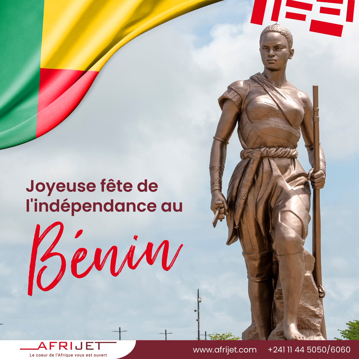 Afrijet souhaite une bonne fête de l’indépendance à toute la population béninoise 🇧🇯
Que cette journée soit remplie de joie 🙏🏾

#Afrijet #FêteNationaleBénin