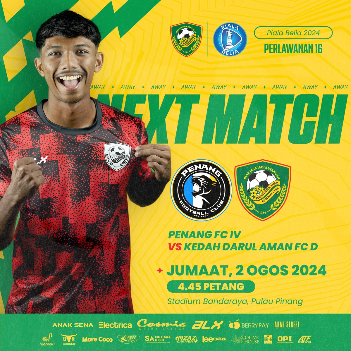 kda_fc's tweet photo. π° PIALA BELIA 2024 π°
PERLAWANAN 16 | Penang FC IV vs Kedah Darul Aman FC D
π Jumaat, 2 Ogos 2023
β½οΈ PENANG FC IV π KDA FC D
β±οΈ 4.45 Petang
ποΈ Stadium Bandaraya, Pulau Pinang
*Ikuti kemas kini perlawanan di Facebook KDA FC D
#KDAFCD #PialaBelia2024 #GameWeek16 #PENKDA https://t.co/INRiLOitSi