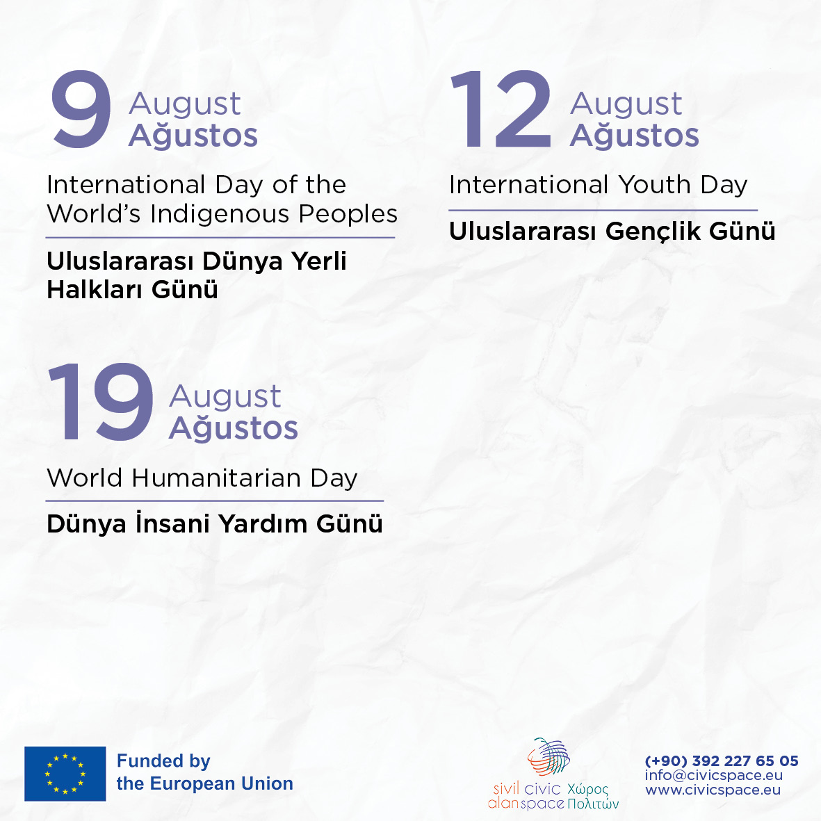 👀 Civic Space Calendar - Sivil Alan Takvimi
🗓️ August - Ağustos 2024