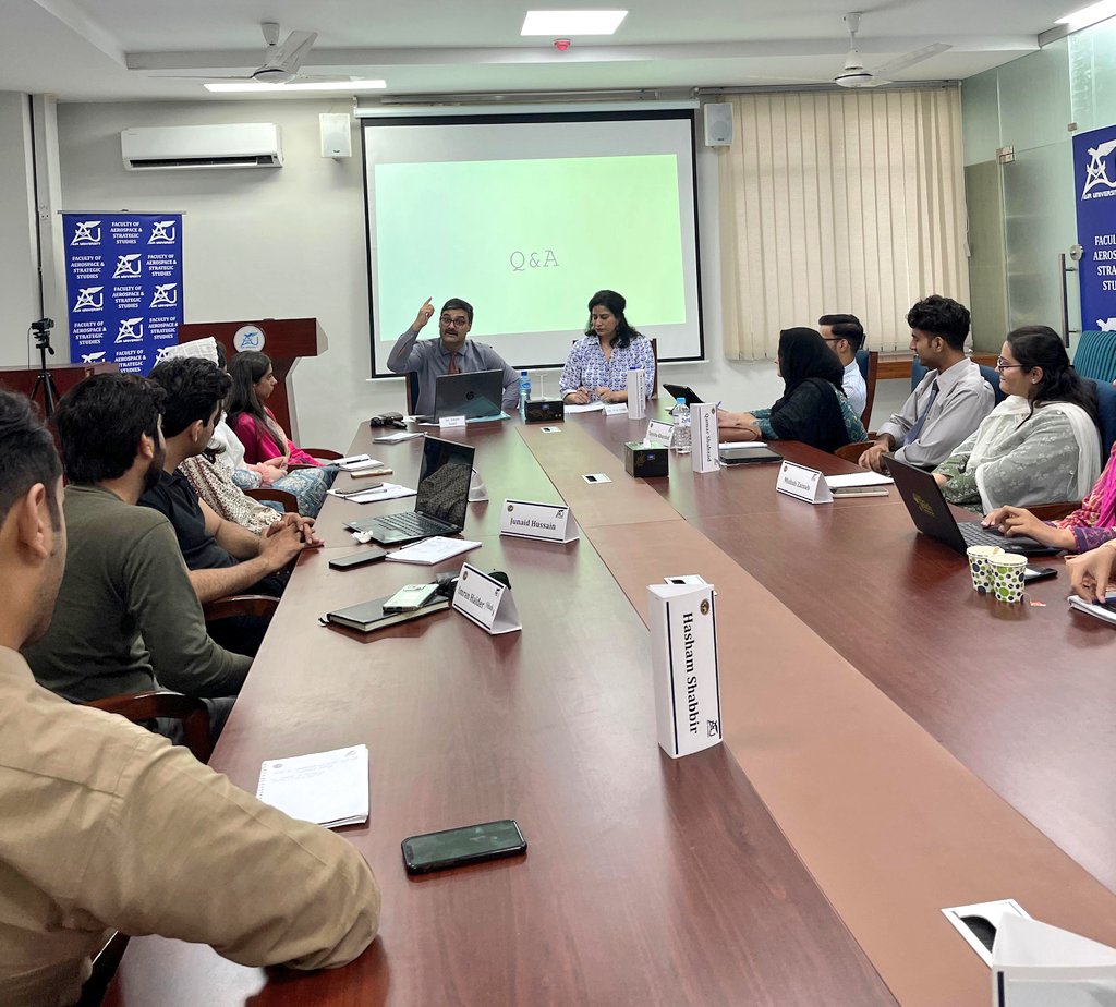 fass_air's tweet image. Day 9 Session 2 of #FASSWKSP24 🎙 Dr. @Adam_Saud1 gives a highly captivating talk on #Securitization of Discourse, and resultantly, an equally enthralling interactive session is on-going. 🛡️📚

#AirUniversity #islamabad #SecurityIssues