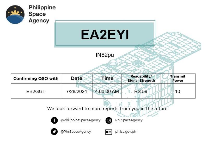 ast_josea's tweet photo. QSL de @PhilSpaceAgency por hacer contacto con @EB2GGT_Guiller a través del satélite 🛰️ @Diwata2PH #PO101 😄 https://t.co/ijLH79euHd