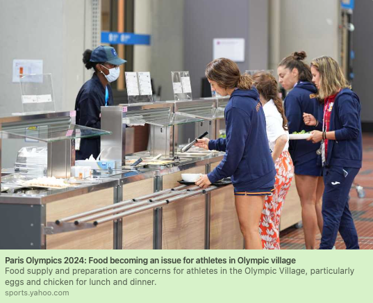Stop making everything about climate:

To cut CO₂, Paris Olympics have more plant-based foods

But vegan meals aren't what athletes want while competing:

"There aren't enough of certain foods: eggs, chicken, certain carbohydrates," said Andy Anson, CEO of the British National