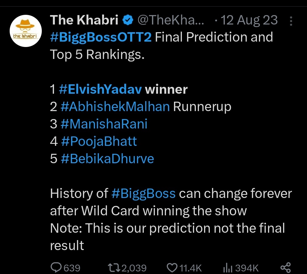 TheKhabriTweets's tweet image. Our winner Predictions of #BiggBoss17 #BiggBossOTT2 and #BiggBoss15. Although we missed it in #BiggBoss16 like eveeyone else.