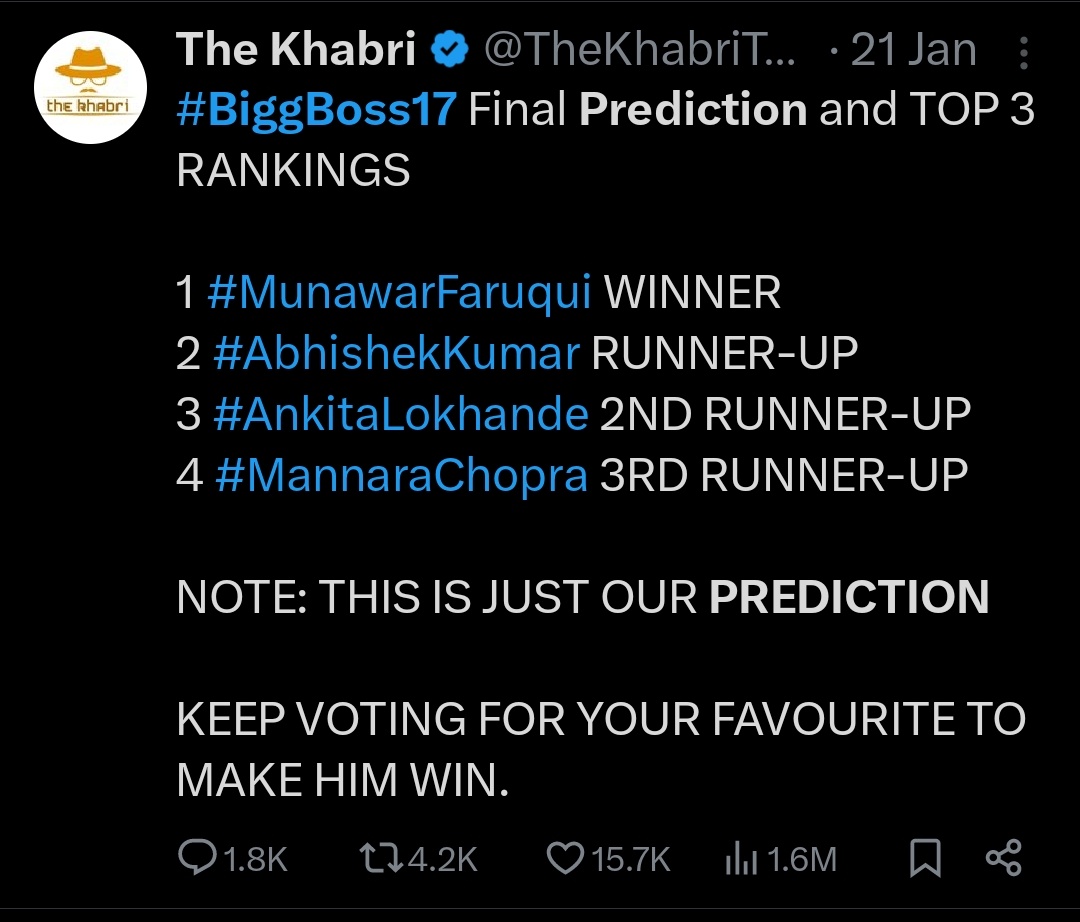 TheKhabriTweets's tweet image. Our winner Predictions of #BiggBoss17 #BiggBossOTT2 and #BiggBoss15. Although we missed it in #BiggBoss16 like eveeyone else.