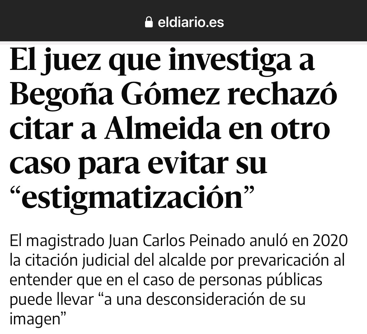 El juez, que investiga al novio de Ayuso por fraude reconocido, no la cita a ella a declarar como testigo en la sede de la Presidencia de la Comunidad.
El juez, que es padre de una concejal del PP, no cita a Almeida para no estigmatizarlo  pero sí cita a Pedro Sánchez.
Todo claro