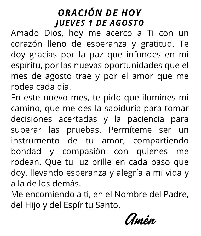Oración de hoy jueves 1 de agosto🌟