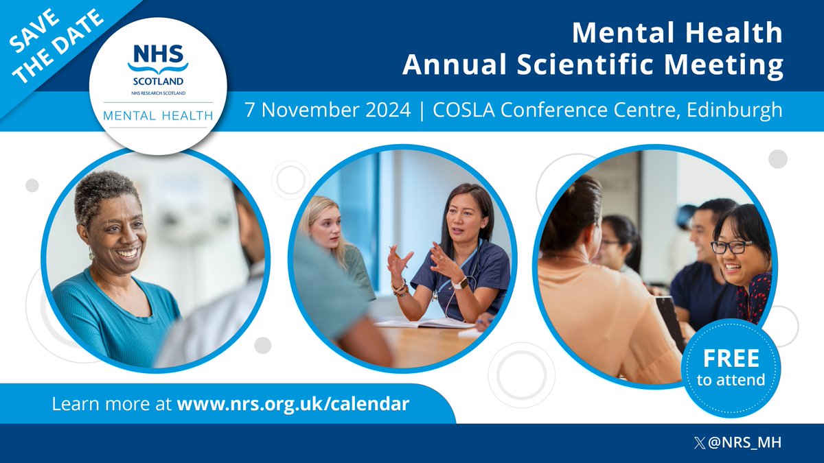 NHS Research Scotland (@nhsresearchscot) on Twitter photo 📣 Registration is now open for <a href="/NRS_MH/">NRS Mental Health</a> Annual Scientific Meeting, 7 November 2024 at <a href="/COSLA/">COSLA</a>, with speakers announced from <a href="/UofGlasgow/">University of Glasgow</a>, <a href="/UniofOxford/">University of Oxford</a> and <a href="/durham_uni/">Durham University</a>.
Submit your poster, book your exhibitor stand, and register to attend 👉 nhsresearchscotland.org.uk/calendar/nhs-r… 📣 Registration is now open for <a href="/NRS_MH/">NRS Mental Health</a> Annual Scientific Meeting, 7 November 2024 at <a href="/COSLA/">COSLA</a>, with speakers announced from <a href="/UofGlasgow/">University of Glasgow</a>, <a href="/UniofOxford/">University of Oxford</a> and <a href="/durham_uni/">Durham University</a>.
Submit your poster, book your exhibitor stand, and register to attend 👉 nhsresearchscotland.org.uk/calendar/nhs-r…