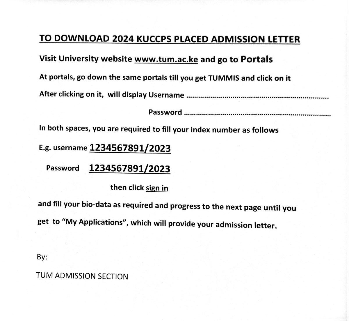 Tum001Ke's tweet image. Kwanini muchanganyakiwe na sisi tuko?

Here is a simple guide on how to download KUCCPS Admission Letters from our portal for the September Intake.

For any further assistance, call us at: 0733 955 377

#technicaluniversityofmombasa #septemberintake2024