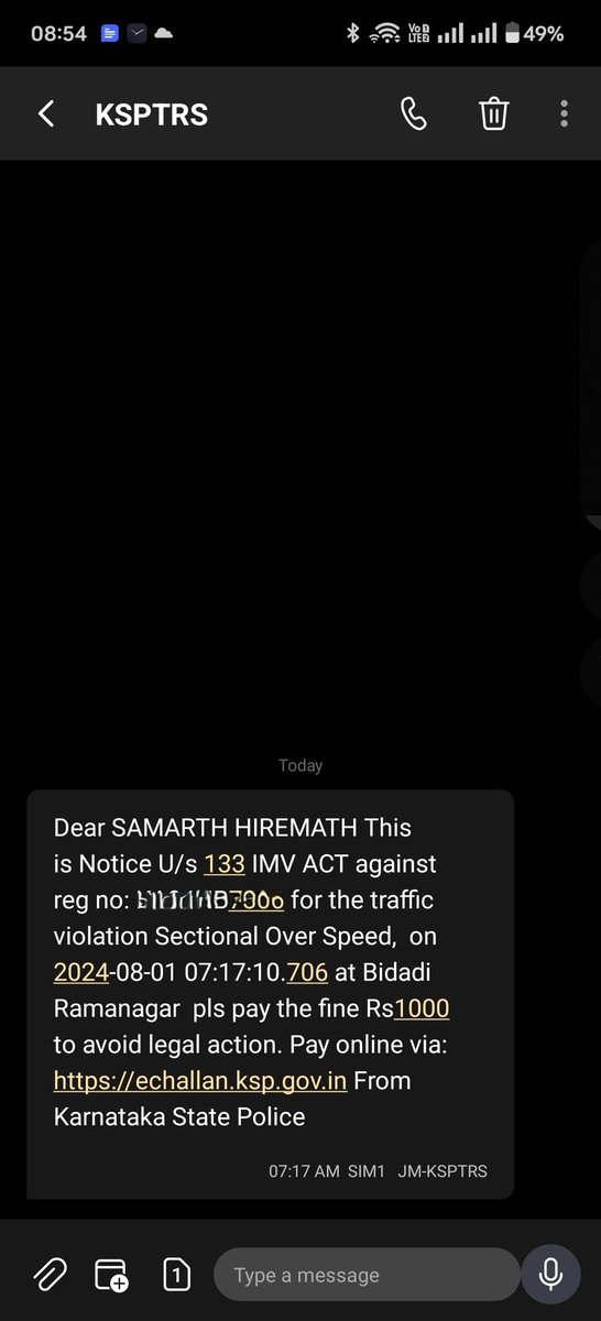 samtzu_'s tweet photo. @KarnatakaCops received notice for sectional overspeeding, but I am confident I did not exceed the 130 kmph limit. I respectfully request evidence of the violation to understand and correct any mistakes. Thank you for your consideration. https://t.co/SdjwE1Snnf