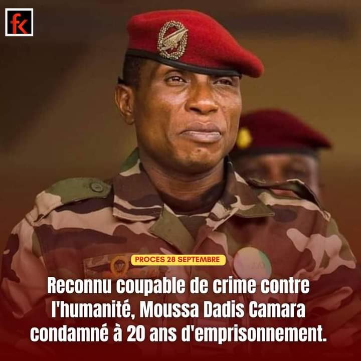 article19wafric's tweet photo. #Guinee La condamnation de Moussa D Camara à 20 ans de prison pour crimes contre l'humanité suite aux massacres et viol du 28 septembre 2008 au stade de Conakry est une victoire pour les victimes et leurs familles ainsi que le droit pour le public de savoir. https://t.co/DtgHLE46r1