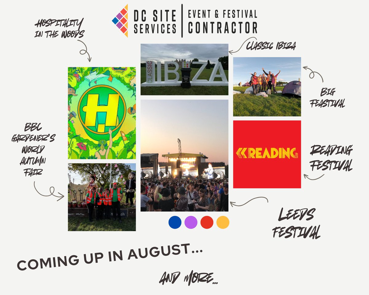 dcsiteservices's tweet image. Take a look at what&apos;s coming up this August for DC Site Services!  bit.ly/3Stv0JO #dcsiteservices #eventwork #festivalwork #leedsfestival #readingfestival #classicibiza #bigfeastival #hospitalityinthewoods #bbcgardenersworld #beapartofit