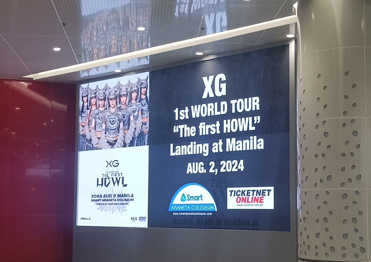 D-1!!!

An LED Advertisement for XG 1st WORLD TOUR “The first HOWL” Landing at Manila is now up at Smart Araneta Colisem! ☄️🛸

#XG #XGALX #ALPHAZ #XG_1stWORLDTOUR_MANILA