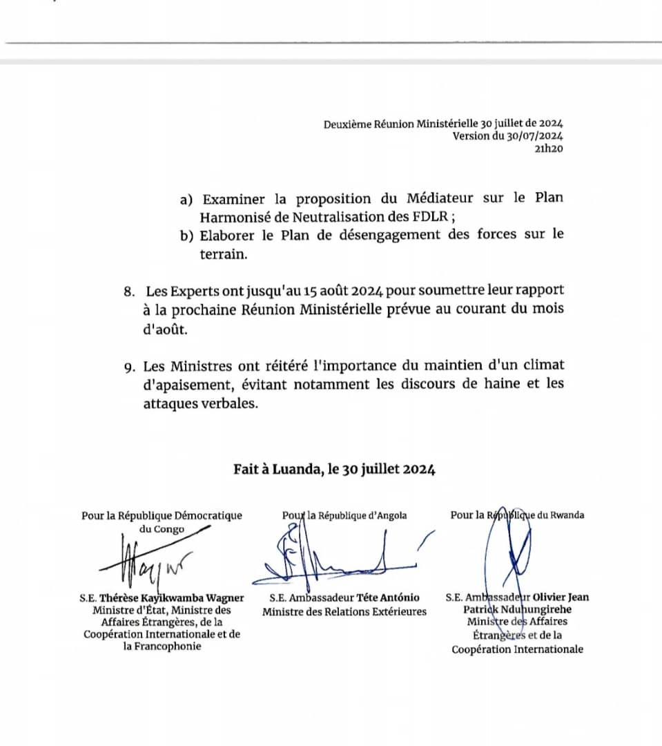 Debout Congolais. Anatomie partielle de cet accord. Pages 2 et 3, répétition de l'ineptie à biffer: Élaborer le Plan de désengagement des forces sur le terrain. Ce plan ne s'imposera pas à nos FARDC investies de la mission de sécuriser notre territoire. Elles vont le reprendre.