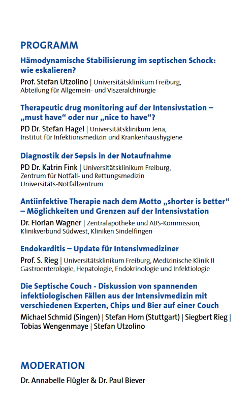 Interdisziplinäre Medizinische Intensivtherapie FR (@imit_freiburg) on Twitter photo Herzliche Einladung zum Abendsymposium Sepsis! Freitag, 13. September 2024 | 18 Uhr – 21 Uhr
Infos & Anmeldung: uniklinik-freiburg.de/sepsis-24.html
@AFluegler <a href="/PaulPolbiever/">Paul Biever</a> <a href="/TobiWengenmayer/">Tobias Wengenmayer</a> Herzliche Einladung zum Abendsymposium Sepsis! Freitag, 13. September 2024 | 18 Uhr – 21 Uhr
Infos & Anmeldung: uniklinik-freiburg.de/sepsis-24.html
@AFluegler <a href="/PaulPolbiever/">Paul Biever</a> <a href="/TobiWengenmayer/">Tobias Wengenmayer</a>
