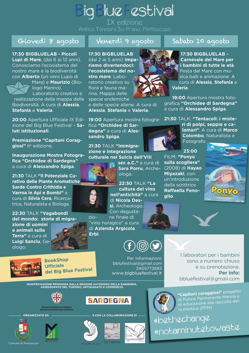 BBF 2024 08-09-10 agosto Antica Tonnara Su Pranu Portoscuso🐚
Il programma COMPLETO! 
Lo trovate anche su bigbluefestival.it