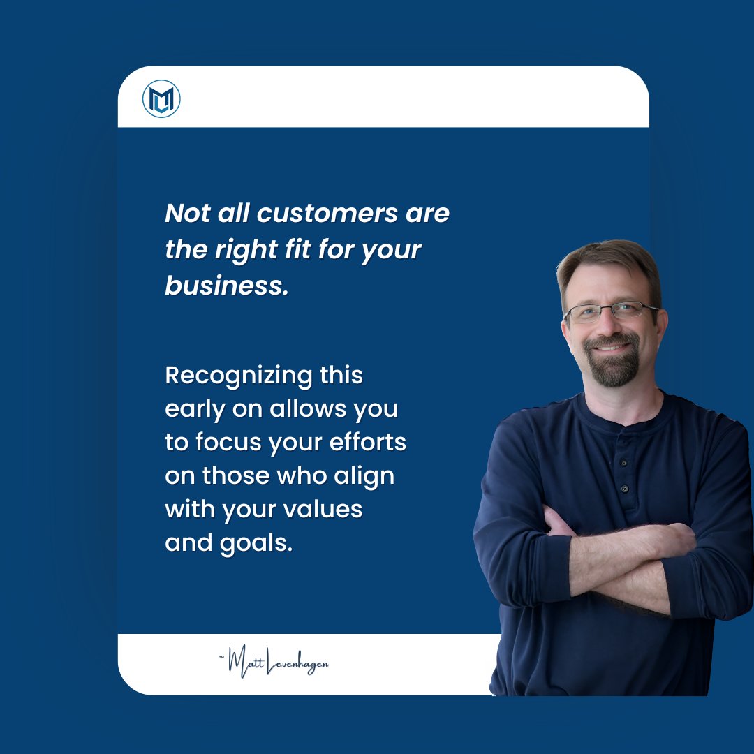 mattlevenhagen's tweet image. A key biz lesson: not all customers are the right fit.

It’s okay to say no. Focus on clients who share your values &amp;amp; goals. Quality relationships lead to fulfilling &amp;amp; productive work, creating incredible results.

Prioritize quality. 💪

#businessrelationships #clientfit