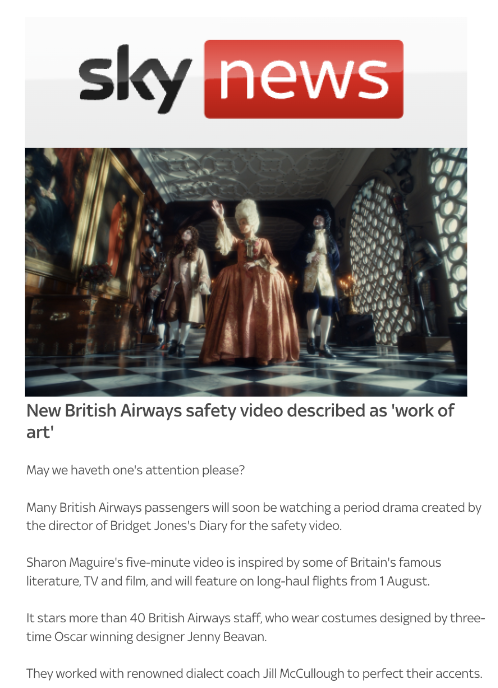 uncommon_studio's tweet photo. 'New British Airways safety video described as a work of art.' 🔥🤯
.
@SkyNews on our latest @British_Airways Safety Film - A British Original Period Drama 👀⬇️
https://t.co/8552IUdb6v https://t.co/sNQGM8oKpE