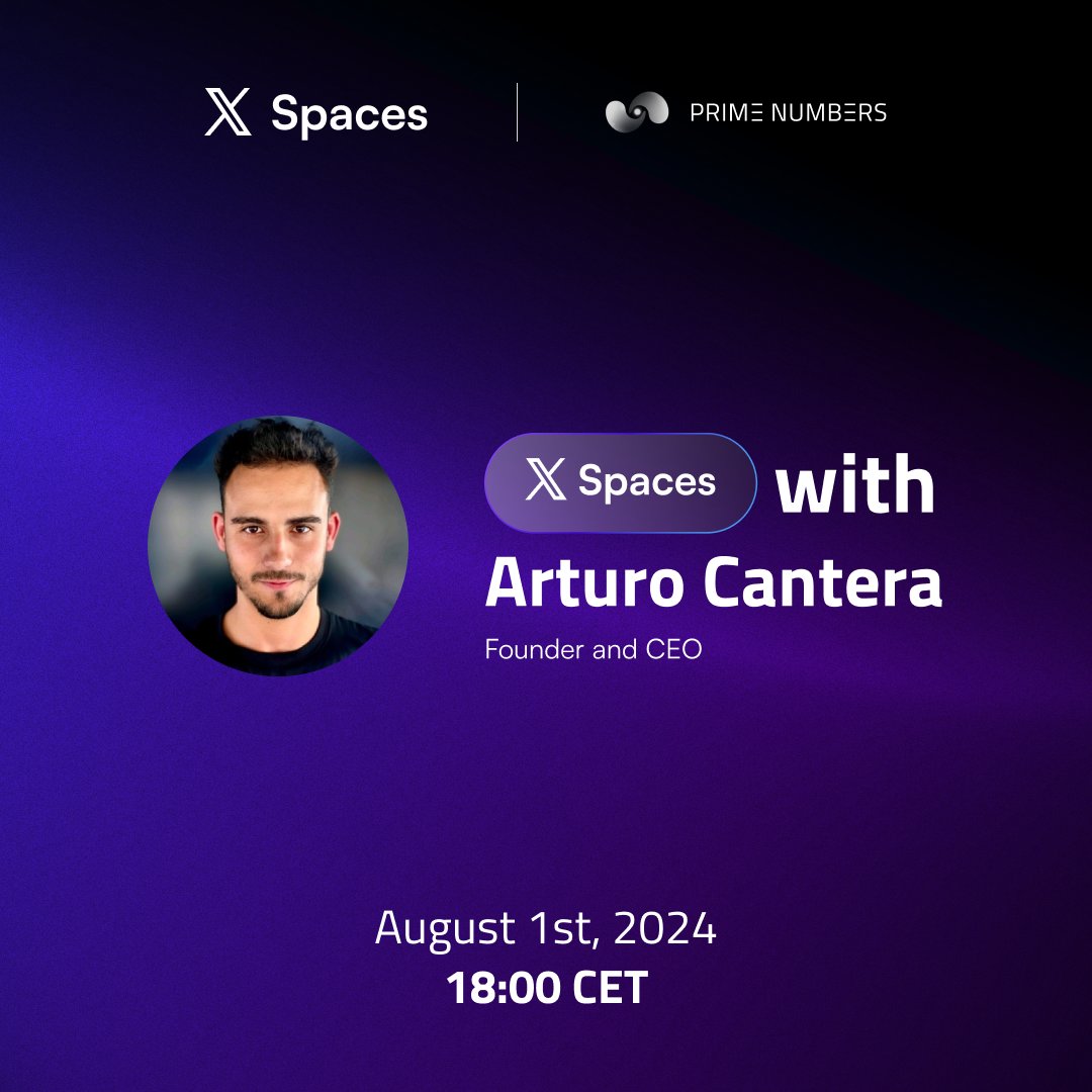 The much-awaited X Space session is here!

Our CEO and Founder <a href="/Arturo_Cantera/">Arturo Cantera</a>, sits down for a quick tour of Prime Numbers, sharing what’s been happening behind the scenes and what’s next in store for us!

See you in 45 minutes!

$PRNT #PrimeNumbers