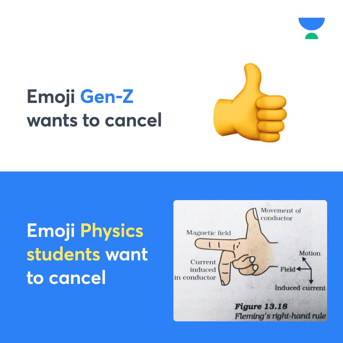 Dear Gen-Z, 
This 👍 emoji is still better than Fleming’s right hand rule 😭