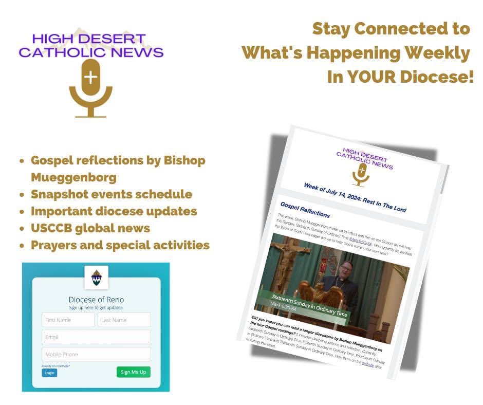 Have you subscribed to the weekly newsletter? Don't miss out on learning about all the great fellowship opportunities we have across our diocese. 

HDC Weekly is emailed (and texted/optional) to your inbox weekly. 

Sign and up register TODAY: highdesertcatholic.flocknote.com