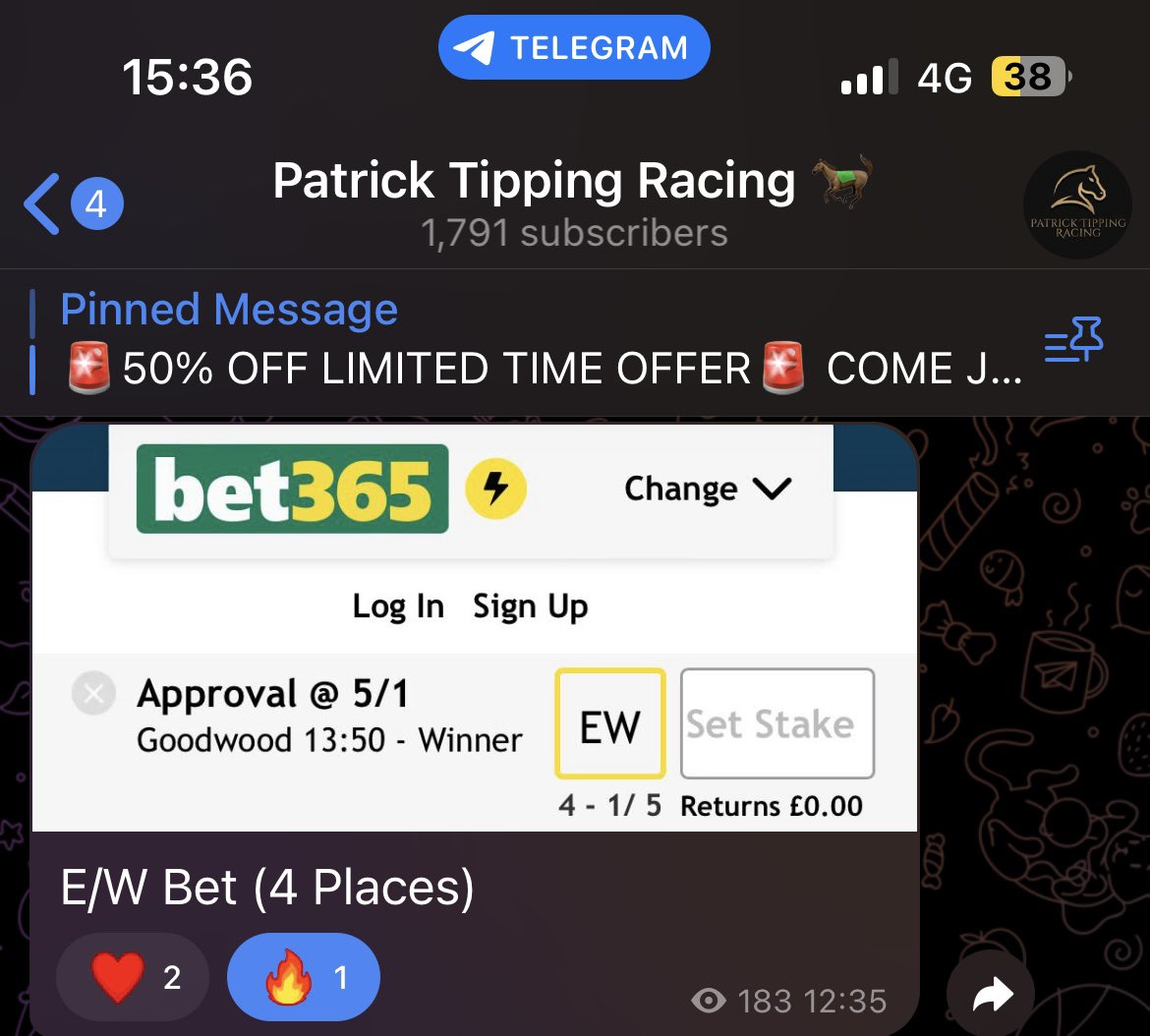 PatrickTipping1's tweet photo. Approval 11/2🥇

👉 https://t.co/nqK4lYX79l… 👈

#HorseRacingTips #HorseRacing #Goodwood #GoodwoodRaces #FreeTips #Telegram https://t.co/PDAJF002k6