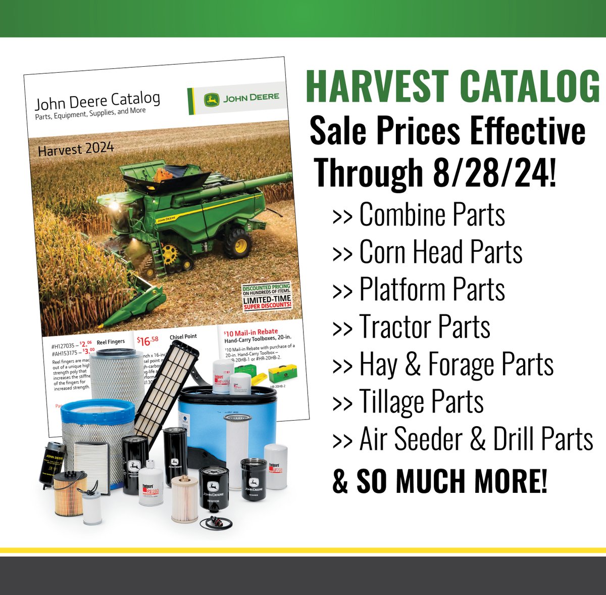sloanimplement's tweet photo. It's time for the Oil & Filter Sale at Sloan Implement! Stop by or call one of our 26 locations to πΈ save big while supplies last! π¬ https://t.co/1CdZTZ3Vrq
#oilfiltersale #harvest24 #sloans #sloanimplement #harvestprep #johndeere https://t.co/SvynUOj5Yt