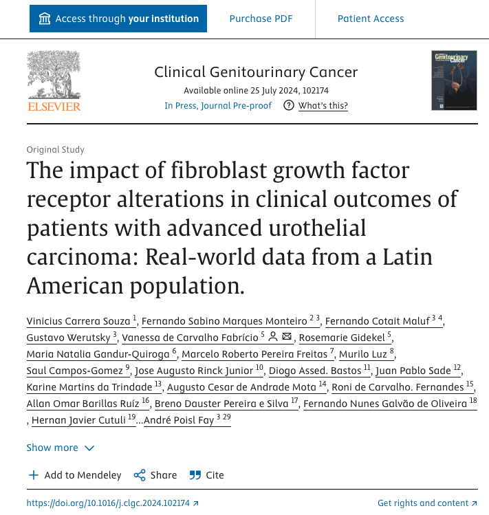 OncoAlert (@oncoalert) on Twitter photo The impact of fibroblast growth factor receptor alterations in clinical outcomes of patients with advanced urothelial carcinoma:
Real-world data from #LATAM population out by our OncoAlert 🚨Faculty <a href="/nataliagandur/">Dra. María Natalia Gandur Quiroga</a> 🇦🇷and Team
This study investigated the prevalence of FGFR The impact of fibroblast growth factor receptor alterations in clinical outcomes of patients with advanced urothelial carcinoma:
Real-world data from #LATAM population out by our OncoAlert 🚨Faculty <a href="/nataliagandur/">Dra. María Natalia Gandur Quiroga</a> 🇦🇷and Team
This study investigated the prevalence of FGFR