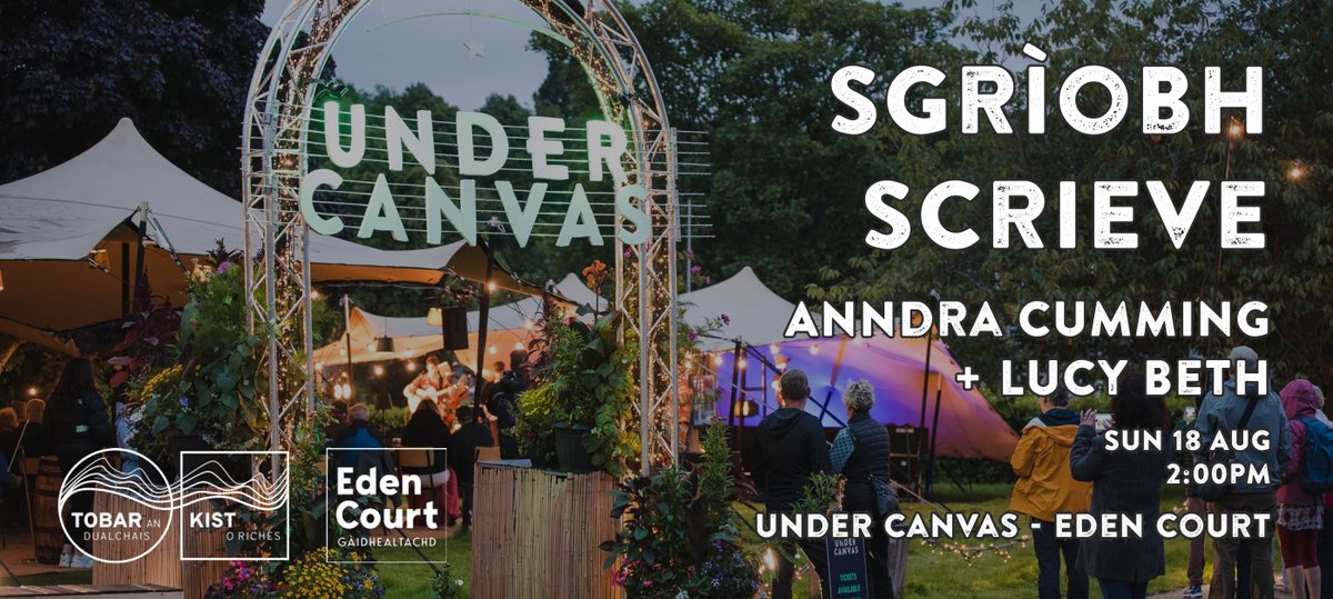 TobarDualchais (@tobardualchais) on Twitter photo TAD/KoR and <a href="/EdenCourt/">Eden Court Highlands</a> are delighted to present Sgrìobh | Scrieve, two new writing commissions in Gaelic and Scots performed for the first time at Under Canvas.
The project has supported two young artists to research traditional songs and stories and create exciting new pieces. TAD/KoR and <a href="/EdenCourt/">Eden Court Highlands</a> are delighted to present Sgrìobh | Scrieve, two new writing commissions in Gaelic and Scots performed for the first time at Under Canvas.
The project has supported two young artists to research traditional songs and stories and create exciting new pieces.