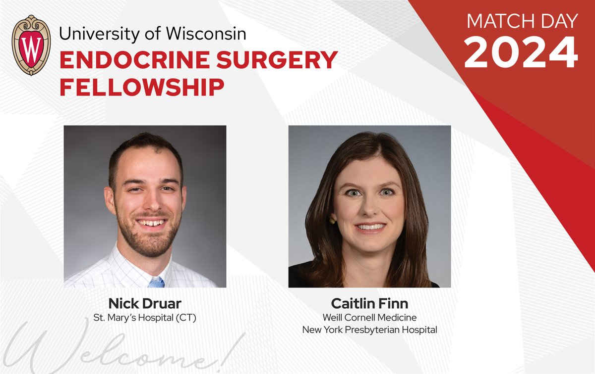 UW-Madison Department of Surgery (@wiscsurgery) on Twitter photo We are thrilled to welcome Drs. Nick Druar and Caitlin Finn to <a href="/UWEndoSurg/">UW Endocrine Surgery</a>, starting as fellows in the summer of 2025! We are thrilled to welcome Drs. Nick Druar and Caitlin Finn to <a href="/UWEndoSurg/">UW Endocrine Surgery</a>, starting as fellows in the summer of 2025!