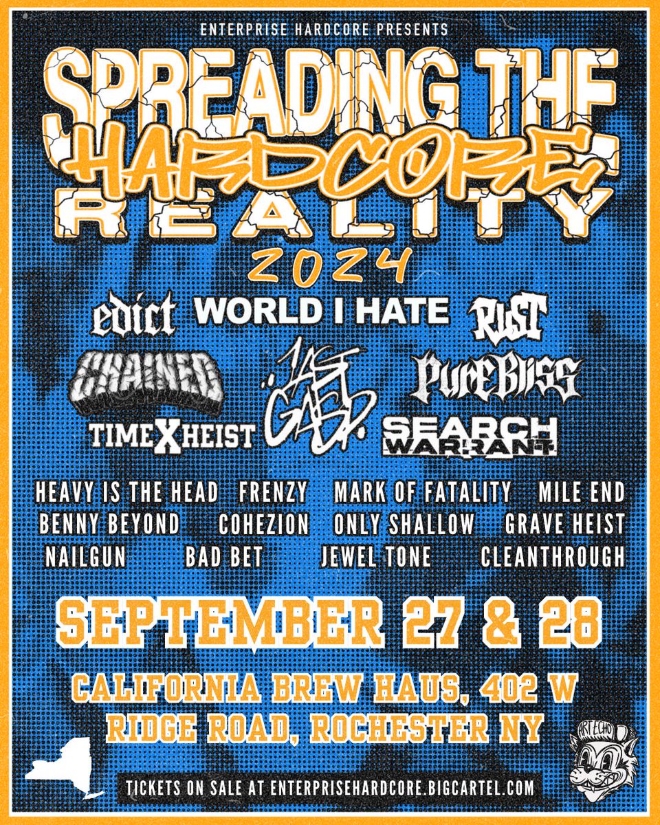 Enterprisehardcore.bigcartel.com

We are less than two months out from Spreading The Hardcore Reality! Unfortunately, locals Worldpurge and Moses Rockwell had to drop from the lineup. Now opening on Friday will be Cleanslate....(1/3)