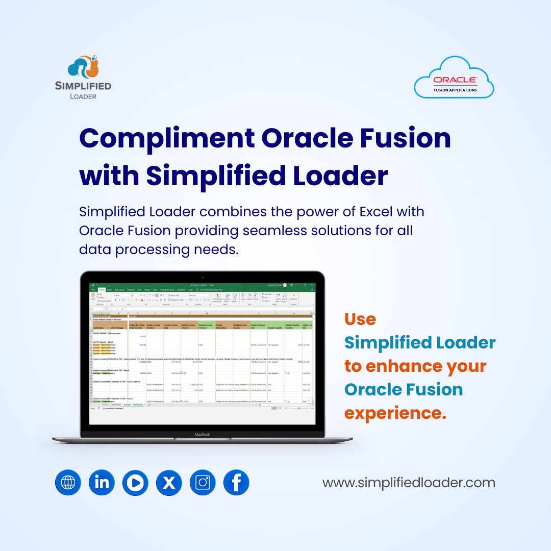 simplifiedloadr's tweet image. Use @simplifiedloadr to enhance your Oracle Fusion experience. 

Compliment #Oracle Fusion with Simplified Loader. 
Contact us to schedule a demo at simplifiedloader.com/contact

#simplifiedloader #fusioncloud #oraclefusioncloud #oraclefunctional #oraclereading #oracleconsulting